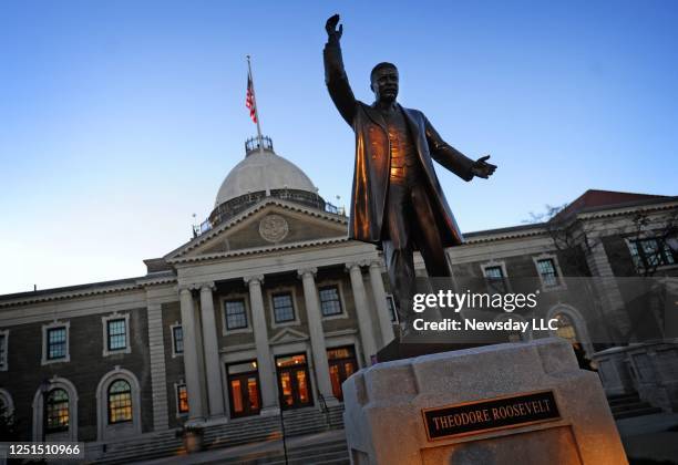 Mineola, N.Y.; Exterior of the Theodore Roosevelt Executive & Legislative Building in Mineola, New York at sunset on November 20, 2013. This...