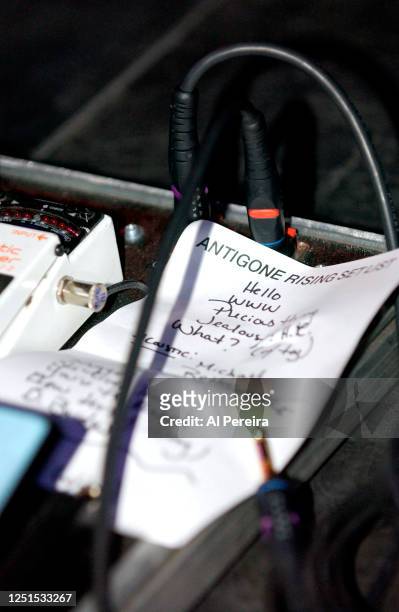 General view of the set list when Antigone Rising perform at The Supper Club on May 18, 2005 in New York City.