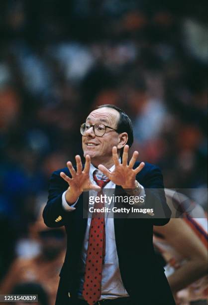 Jim Boeheim, Head Coach for the University of Syracuse Orange men's basketball team during the 1989/90 NCAA Atlantic Coast Conference college...