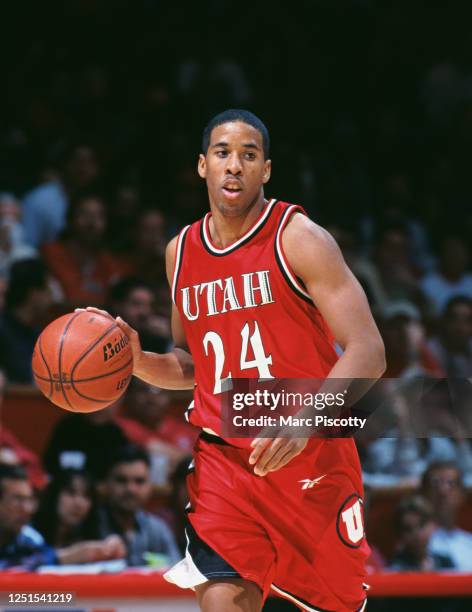 Andre Miller, Guard for the University of Utah Utes during the NCAA Western Athletic Conference college basketball game against the University of New...