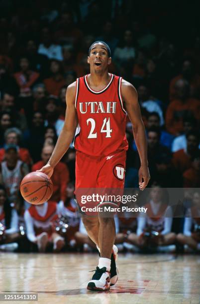 Andre Miller, Guard for the University of Utah Utes during the NCAA Western Athletic Conference college basketball game against the University of New...