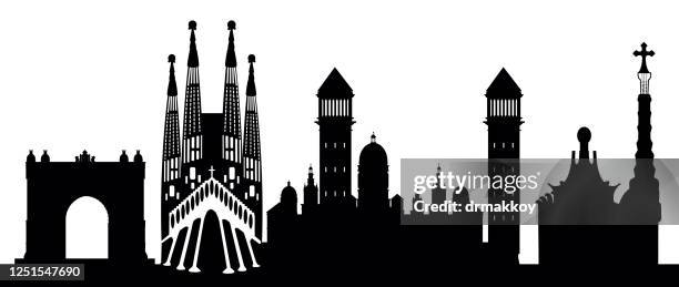 barcelona skyline - antonio gaudi stock-grafiken, -clipart, -cartoons und -symbole
