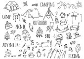 Hand-drawn illustration: camping outdoors