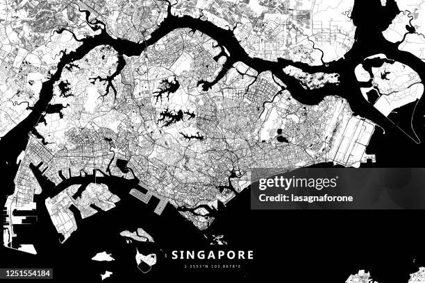 singapore vector map - singapore city line stock illustrations