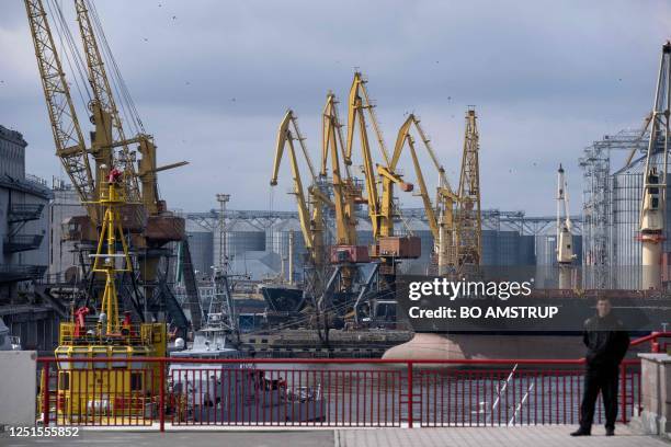 Bulk carrier ARGO I is docked at the grain terminal of the port of Odessa, Ukraine, on April 10 from where Ukraine ships wheat according to the grain...