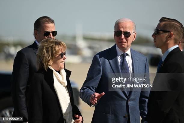 President Joe Biden, with his sister Valerie Biden , and son Hunter Biden , arrives to board Air Force One, as he departs for Northern Ireland, at...
