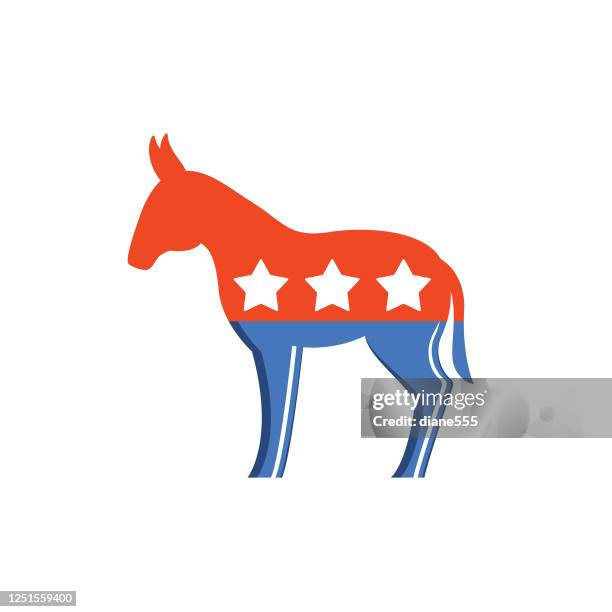 ilustraciones, imágenes clip art, dibujos animados e iconos de stock de icono de política y diseño plano electoral - burro democrático - democratic party