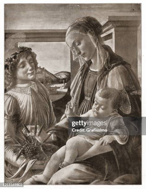 madonna with child from sandro botticelli - sandro botticelli stock illustrations