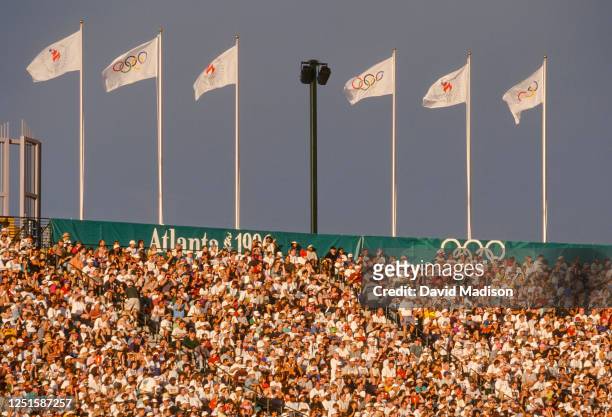 General view of the crowd at Centennial Olympic Stadium during the track and field competition of the 1996 Olympic Games during August 1996 in...