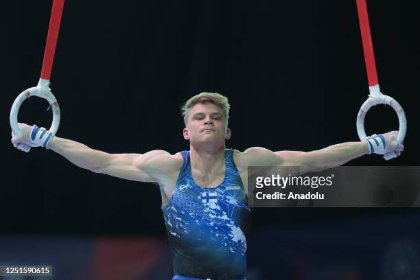 Robert Kirmes of Finland competes in the 10. European Championships in Artistic Gymnastics in Antalya, Turkiye on April 11, 2023. 319 athletes from...