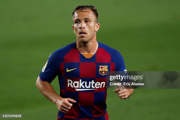 Arthur Melo of FC Barcelona folows the action during the Liga match between FC Barcelona and Athletic Club at Camp Nou on June 23, 2020 in Barcelona,...