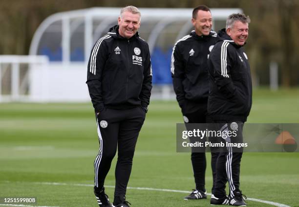 Leicester City manager Dean Smith, Craig Shakespeare first team coach and John Terry first team coach during the Leicester City training session at...