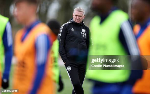 Leicester City manager Dean Smith during the Leicester City training session at Leicester City Training Ground, Seagrave on April 11, 2023 in...