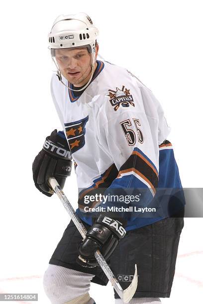 Sergie Gonchar of the Washington Capitals looks on during a NHL hockey game against the Carolina Panthers at MCI Center on January 22, 2003 in...