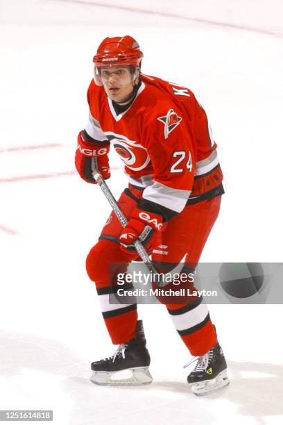 Sami Kapanen of the Carolina Panthers in position during a NHL hockey game against the Washington Capitals at MCI Center on January 22, 2003 in...