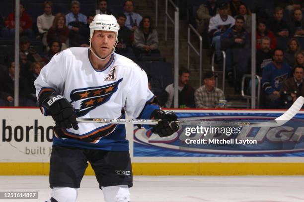 Calle Johansson of the Washington Capitals looks on during a NHL hockey game against Carolina Hurricanes at MCI Center on January 22, 2003 in...