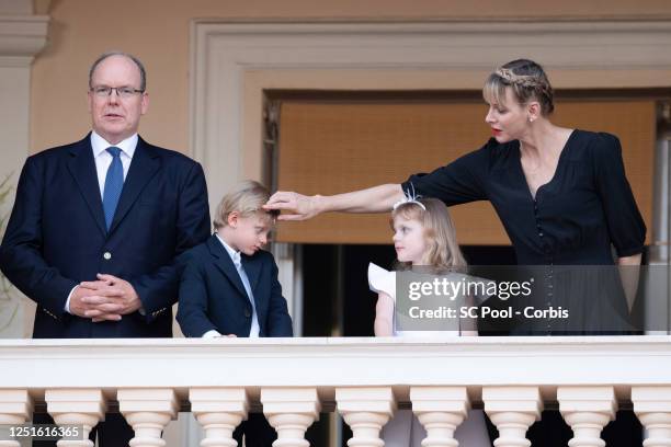 Prince Albert II of Monaco, Prince Jacques of Monaco, Princess Gabriella of Monaco and Princess Charlene of Monaco attend the Fete de la Saint Jean...