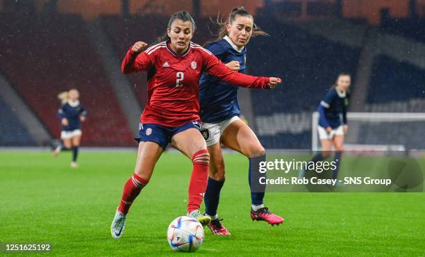 Scotland's Jamie-Lee Napier and Costa Rica's Gabriela Guillen during an international friendly match between Scotland and Costa Rica at Hampden Park,...