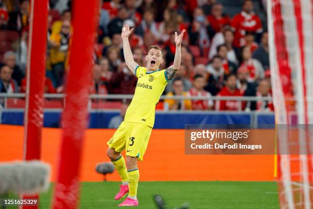 Nicolo Barella of FC Internazionale celebrates after scoring his team's first goal during the UEFA Champions League quarterfinal first leg match...