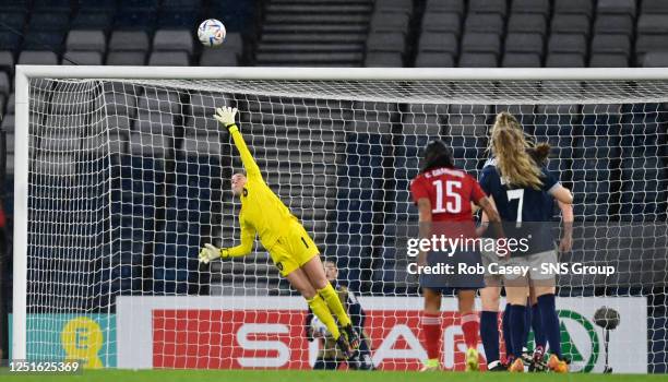 Scotland's Lee Gibson makes a save during an international friendly match between Scotland and Costa Rica at Hampden Park, on April 11 in Glasgow,...