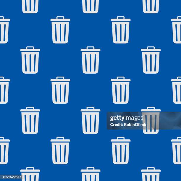 silver trash cans seamless pattern - garbage patch stock illustrations