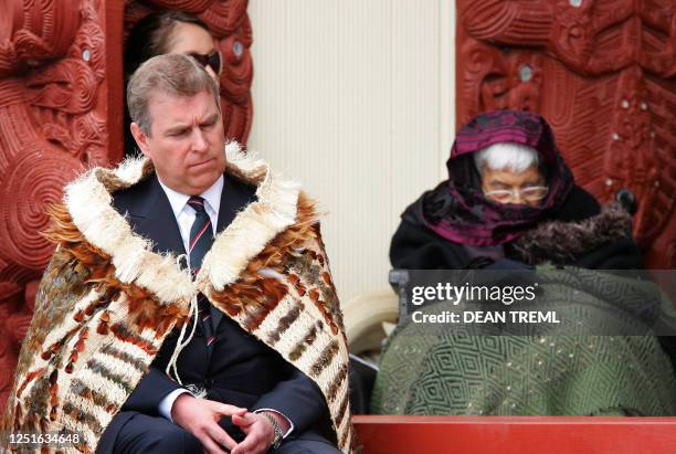 Prince Andrew, The Duke of York sits during speeches at a ceremony to honour the galantry of Lance Sergeant Haane Manahi at Ohinemutu in Rotorua, 17...