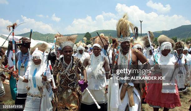 Some of the 600 South African traditional leaders gather for a healing ceremony to put to rest the ghosts of racial oppression as they celebrate...