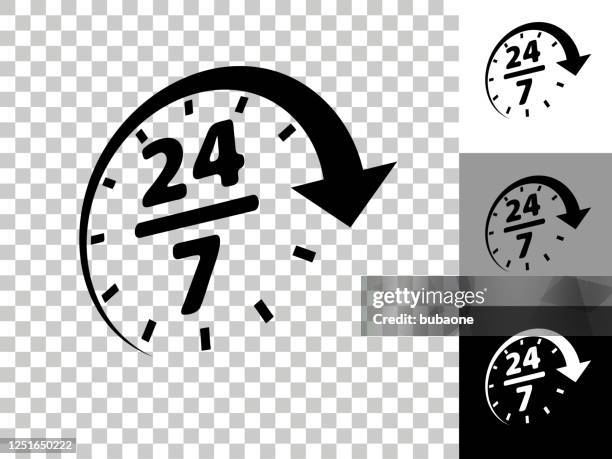 ilustrações de stock, clip art, desenhos animados e ícones de 24/7 service icon on checkerboard transparent background - aberto 24 horas