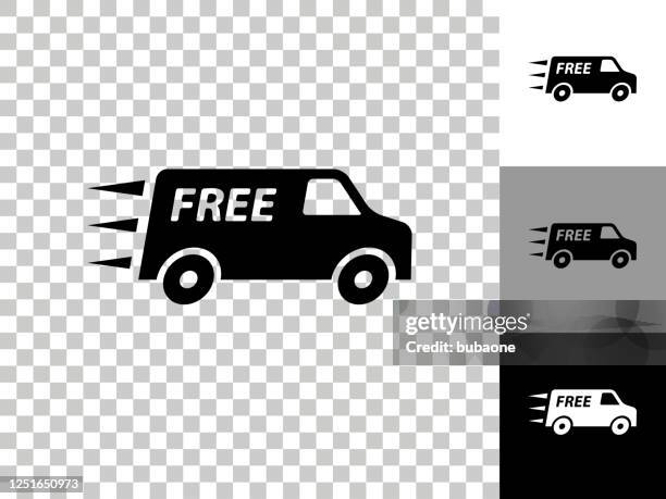 free delivery icon on checkerboard transparent background - van white background stock illustrations