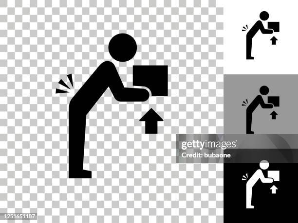 lifting hazard icon on checkerboard transparent background - lifting boxes stock illustrations
