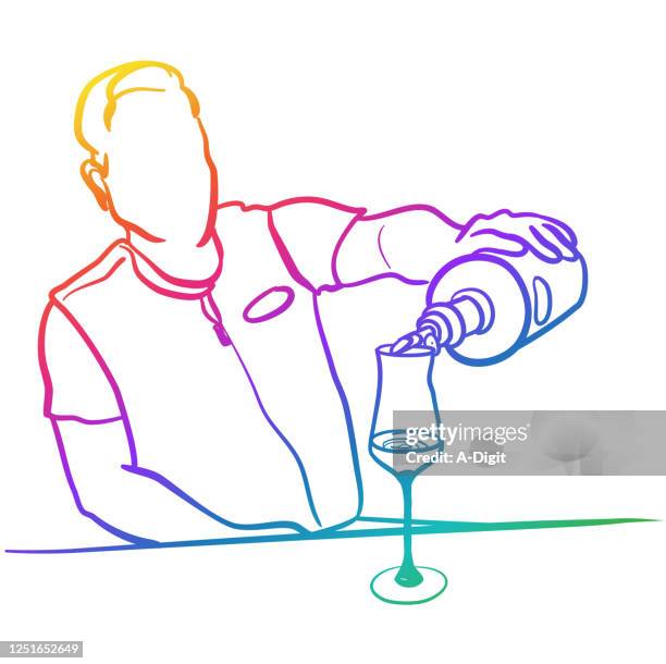 distillerytasting counter rainbow - bartender pouring stock illustrations