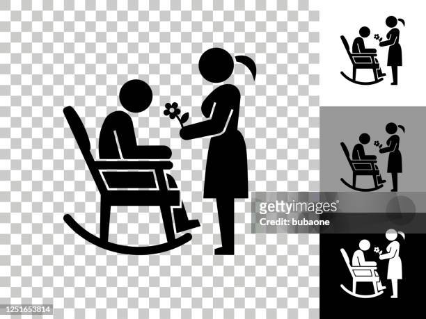 man woman and rocking chair icon on checkerboard transparent background - chair icon stock illustrations