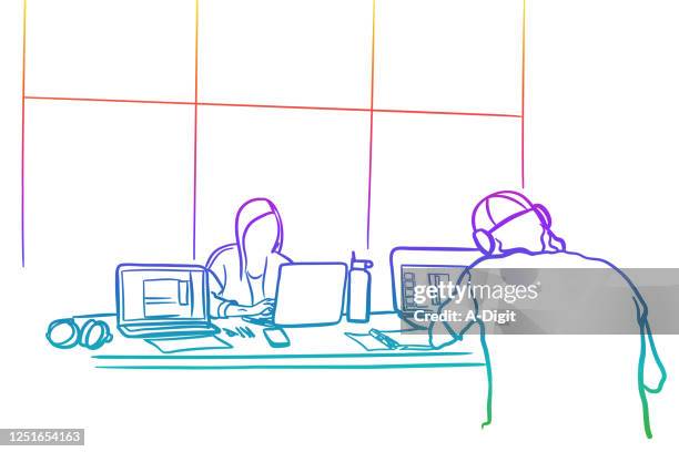 studying together at college rainbow - student thinking white background stock illustrations