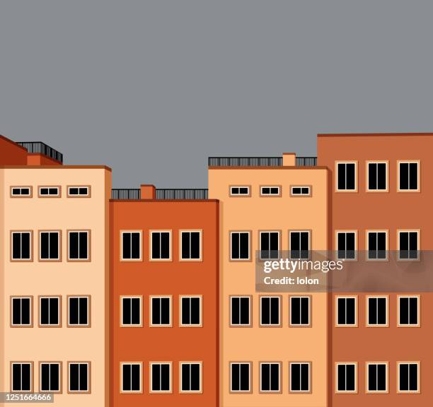 red facades with windows - view from office window stock illustrations