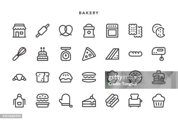 stockillustraties, clipart, cartoons en iconen met bakkerijpictogrammen - toasted sandwich