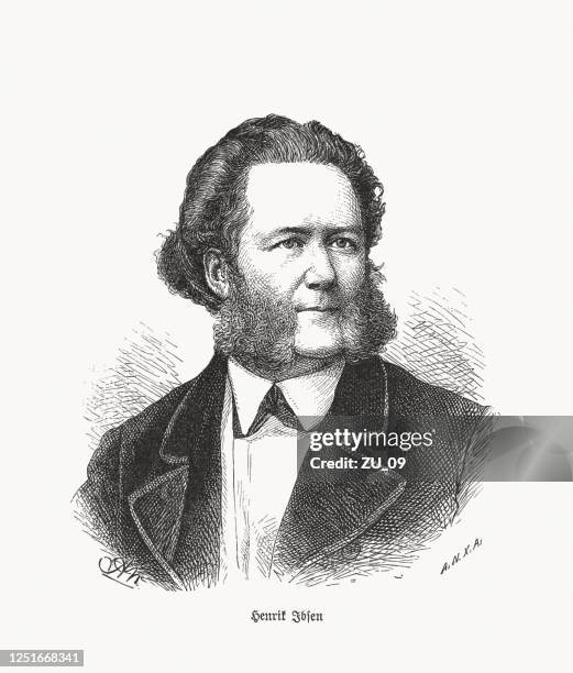 henrik ibsen (1828-1906), norwegian playwright, wood engraving, published in 1893 - henrik ibsen stock illustrations