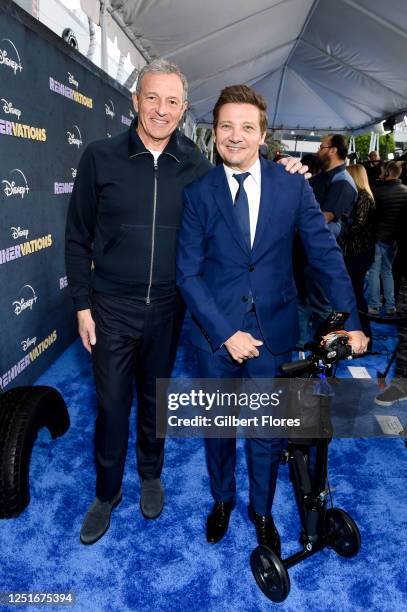 Bob Iger and Jeremy Renner at the premiere of "Rennervations" held at Westwood Regency Village Theatre on April 11, 2023 in Los Angeles, California.