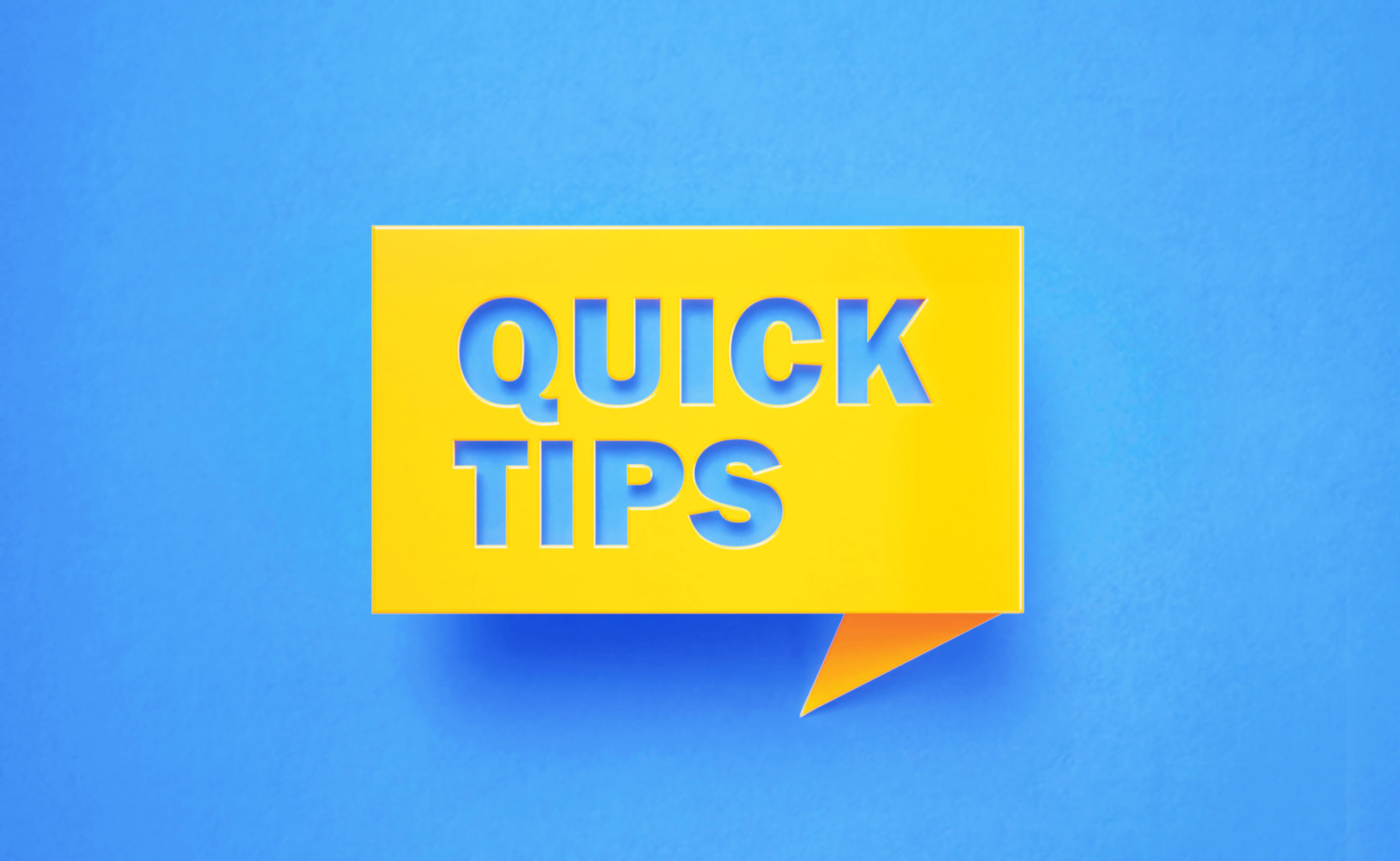 Quick Tips Written Yellow Chat Bubble on Blue Background Quick Tips Written Yellow Chat Bubble on Blue Background