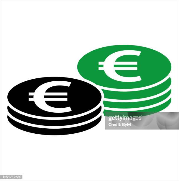 ilustrações, clipart, desenhos animados e ícones de moeda euro empilha conjunto de ícones bancários euro - dinero