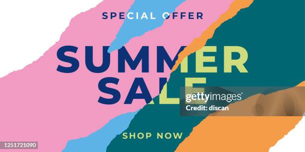 stockillustraties, clipart, cartoons en iconen met de verkoopbanner van de zomer met gescheurde documenten. - billboard stock illustrations