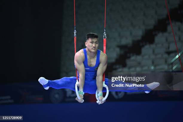 Lorenzo Minh Casali rings during the Gymnastics European Championsps Artistic Gymnastics on April 11, 2023 at the Spor salon Antalya in Turkey, Turkey