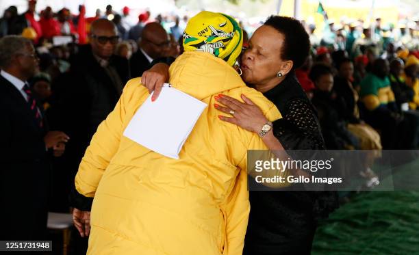 Limpho Hani embraces Nomvula Mokonyane after delivering her speech at the 30th anniversary of struggle icon, Chris Hani?s death at the Thomas Nkobi...