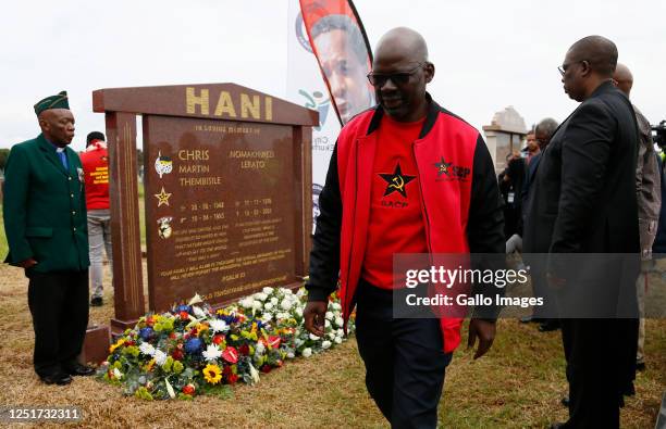 Solly Maphaila and Panyaza Lesufi attend the 30th anniversary of struggle icon, Chris Hani?s death at the Thomas Nkobi Memorial Park on April 10,...