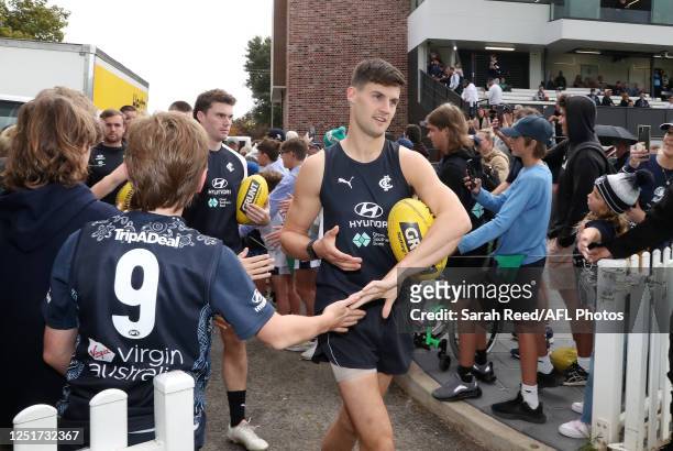 Nic Newman walks out to train during a Carlton Blues AFL training session at Unley Oval on April 12, 2023 in Adelaide, Australia.