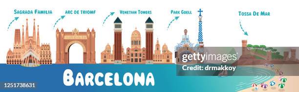 barcelona symbols and tossa de mar - barcelona stock illustrations