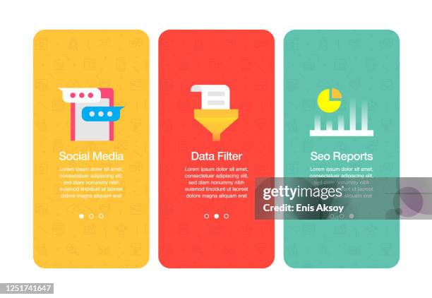 onboarding screens for websites and mobile apps related to seo and development - onboarding infographic stock illustrations