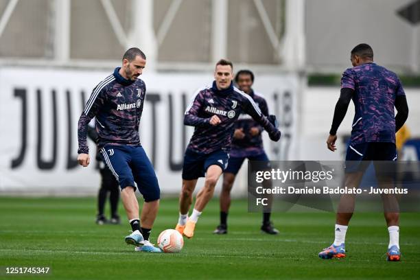 Leonardo Bonucci of Juventus during a training sessionahead of their UEFA Europa League quarterfinal first leg match against Sporting CP at Jtc on...