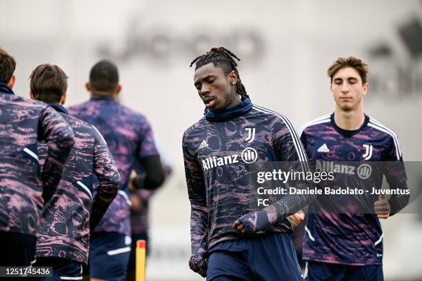 Moise Kean of Juventus during a training sessionahead of their UEFA Europa League quarterfinal first leg match against Sporting CP at Jtc on April...