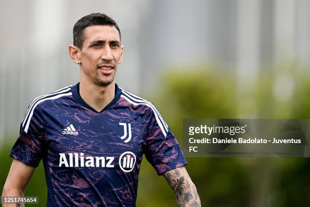 Angel Di Maria of Juventus during a training sessionahead of their UEFA Europa League quarterfinal first leg match against Sporting CP at Jtc on...