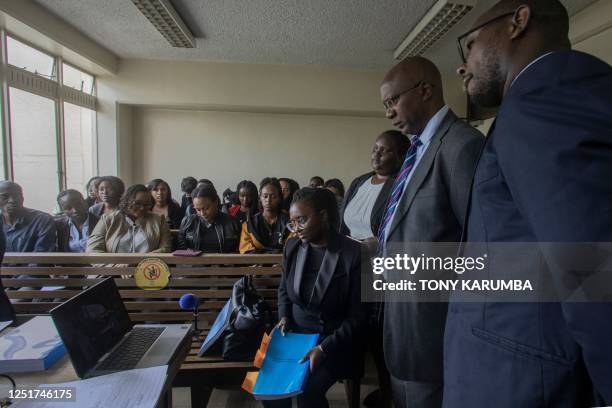 Kenyan lawyer, Mercy Mutemi along with fellow counsel follow proceedings during a virtual pre-trial consultation with a judge and Meta's legal...